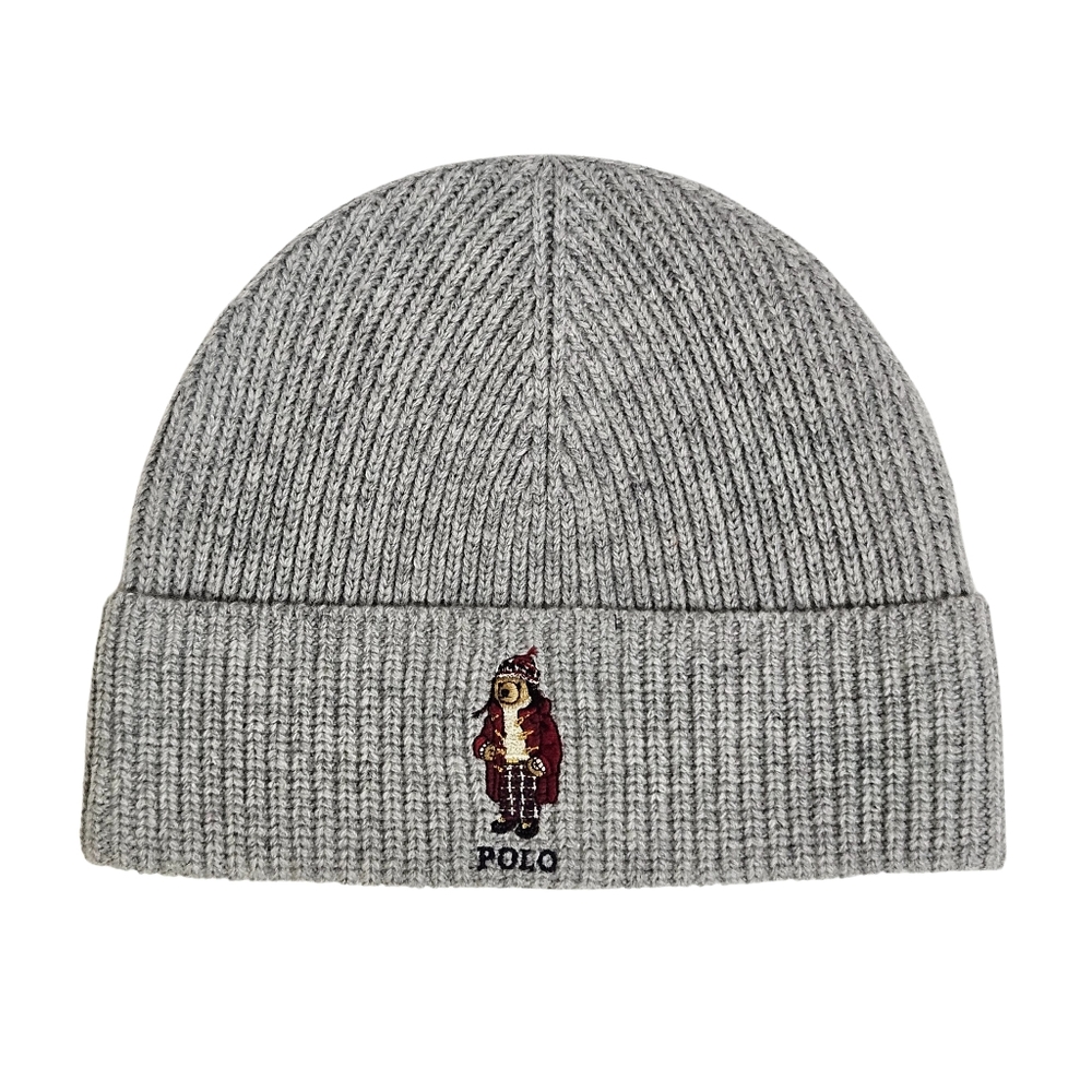 Polo Ralph Lauren Hat Beanie Heather Grey Wool Blend Bear Rib Knit Streetwear